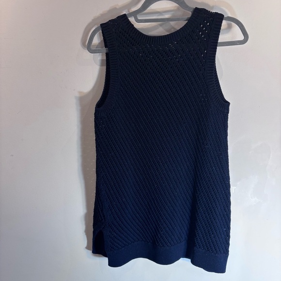 VINCE Sz M Open Knit Vest Tunic Hem Slit Scoop Neck Long Line No Fabricc Tag - Picture 6 of 8